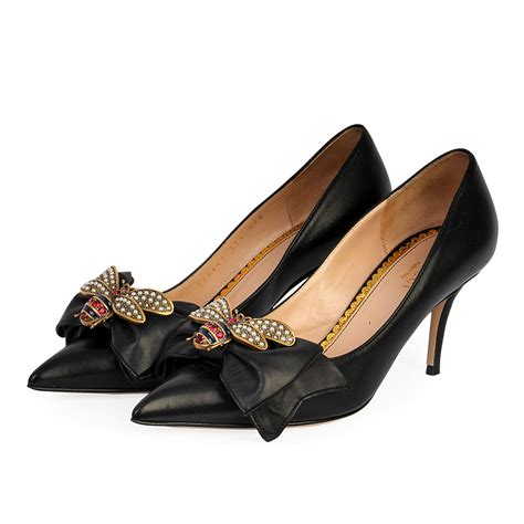 gucci bee bow pumps|Gucci Bee Accent Leather Pumps .